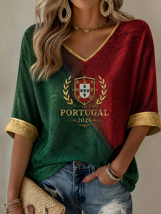 Camiseta casual com estampa de futebol feminino português