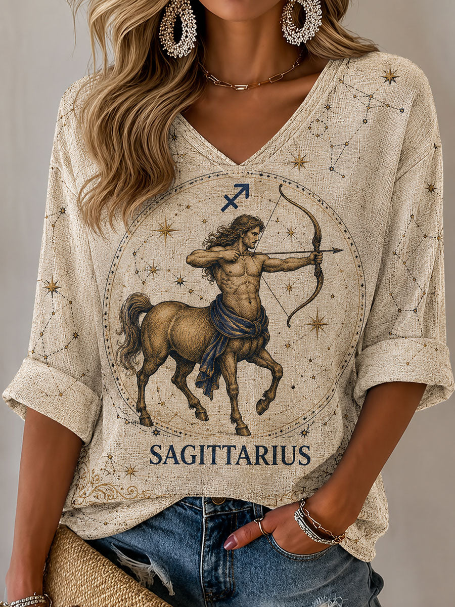 Horóscopo de Sagitário-temático camiseta Casual estilo retro feminino