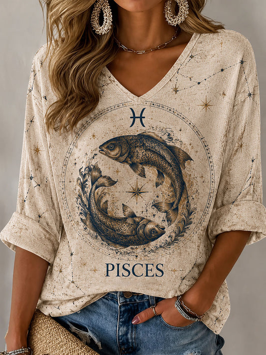 Horóscopo de Peixes para mulheres-Themed Retro-Style Casual T-shirt