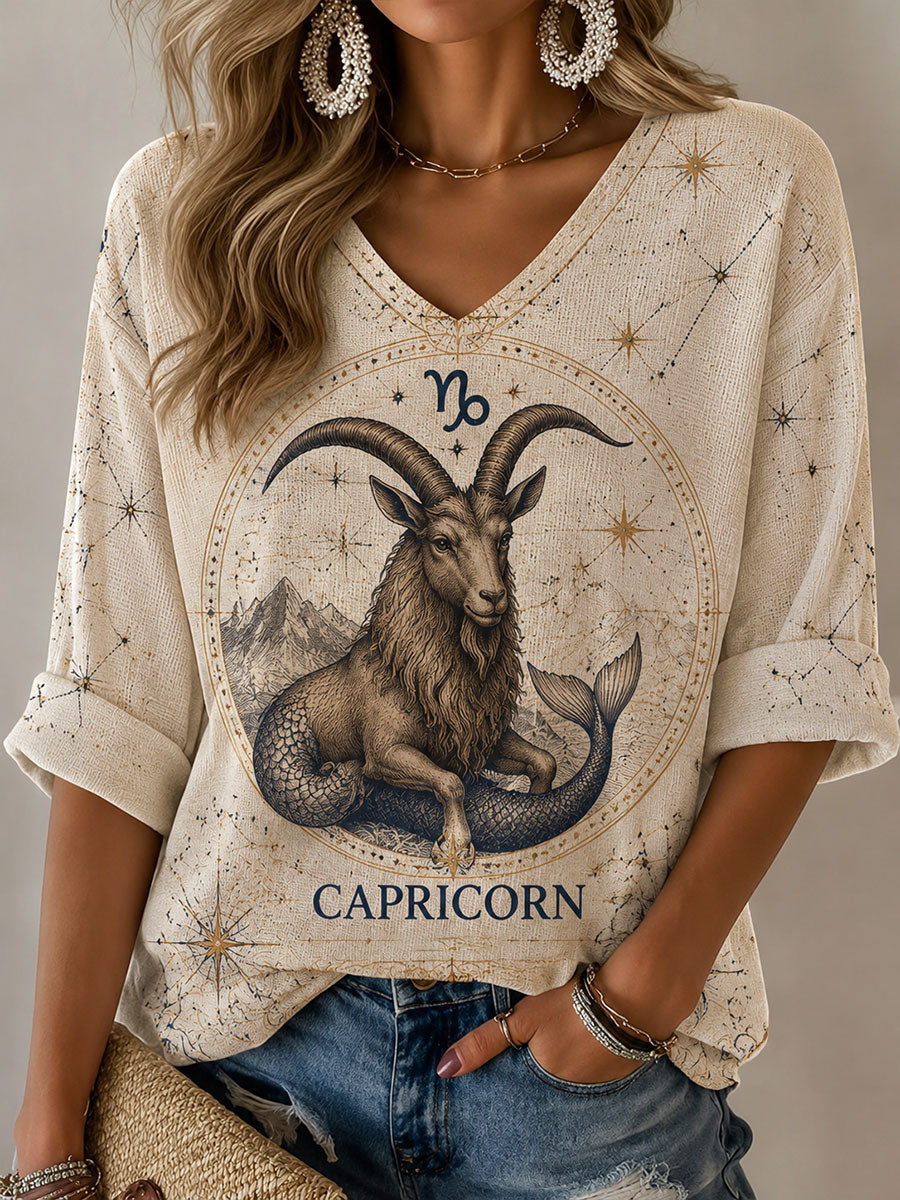 Horóscopo feminino de Capricórnio-temático camiseta casual de estilo retro