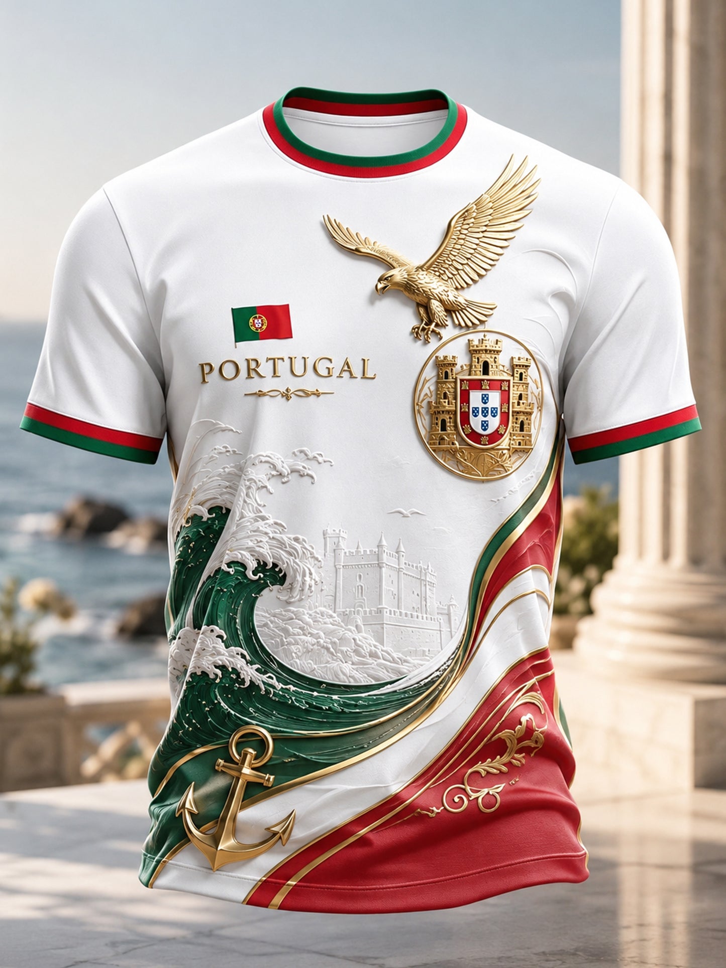 Camiseta com estampa artística de torcida, tema futebol português, para homens