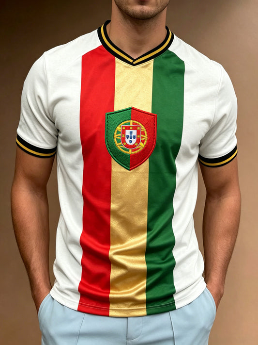 Camiseta com estampa artística de torcida, tema futebol português, para homens