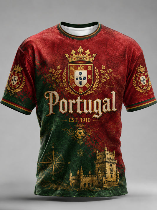 Futebol Português Masculino-Camiseta Temático Cheering Art Print