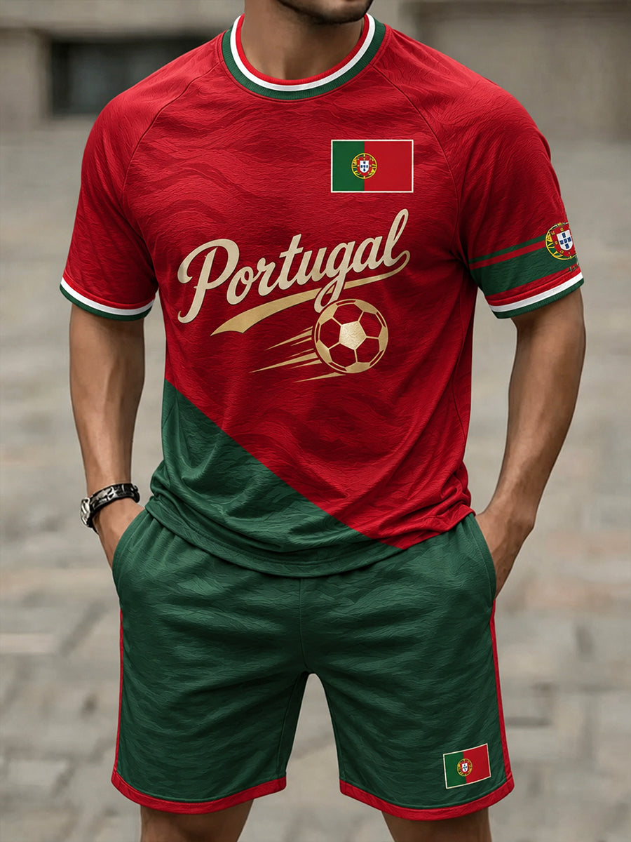 Conjunto de camisetas com estampa artística sobre a cultura dos torcedores em apoio à seleção portuguesa de futebol masculino