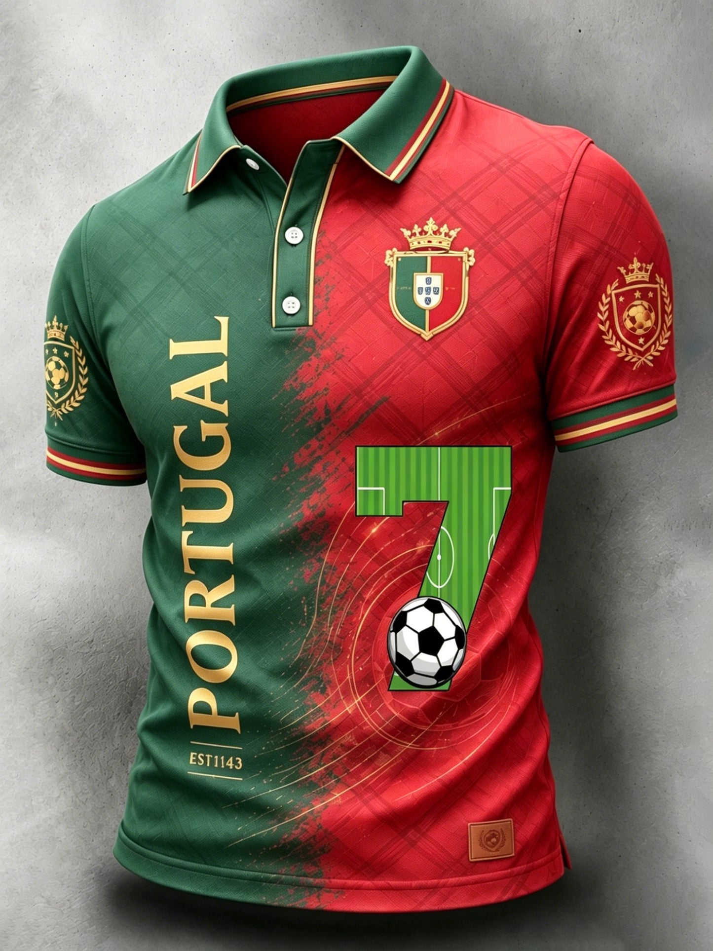 Camiseta polo com estampa artística sobre a cultura de torcida em partidas de futebol masculino em Portugal