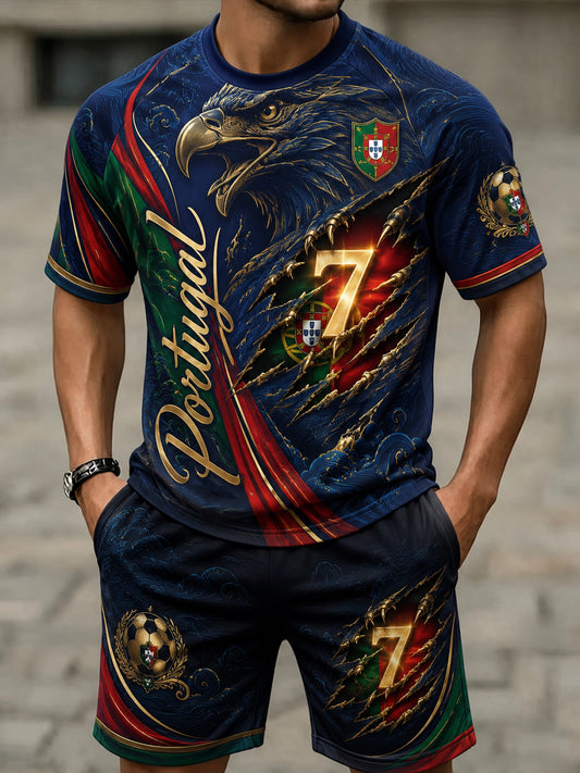 Conjunto de camisetas com estampa artística sobre a cultura dos torcedores em apoio à seleção portuguesa de futebol masculino