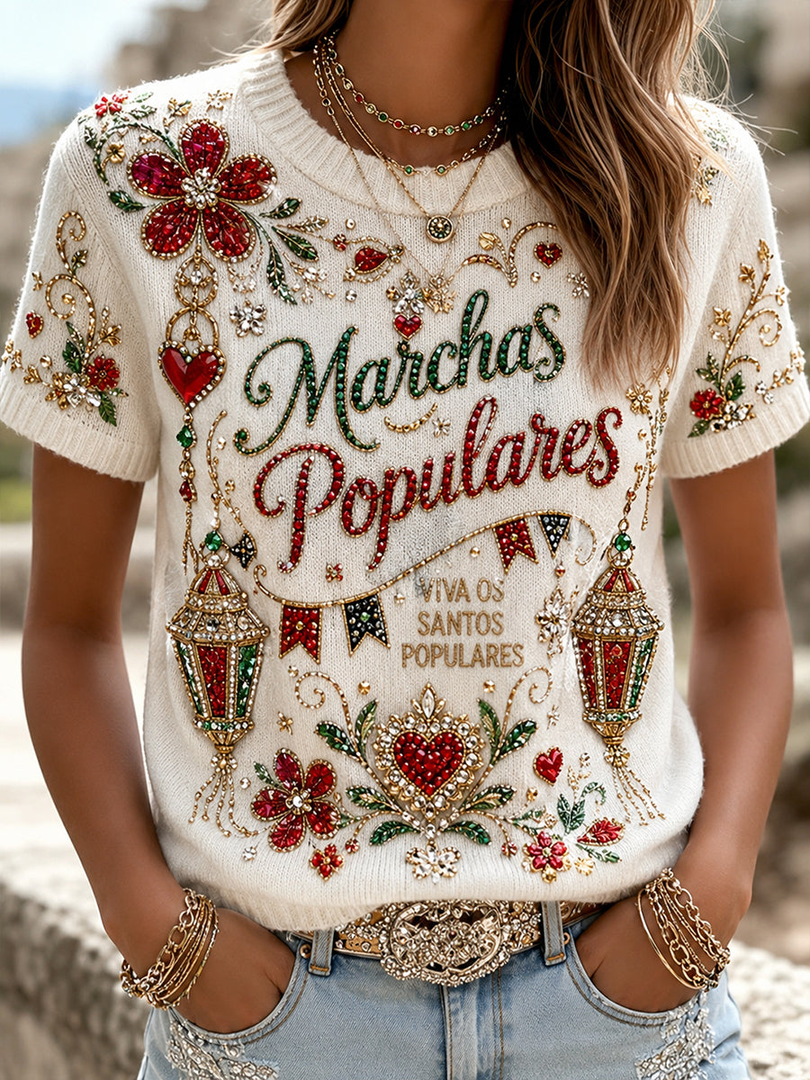 Camiseta estampada cultural e artística do Dia dos Santos do Povo Português para mulheres
