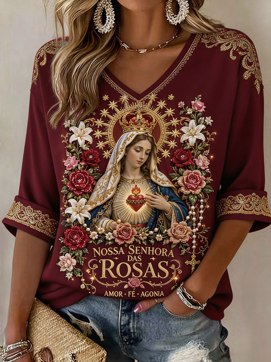 Camiseta Estampada com Arte das Festas de Agonia, Portugal, Feminina