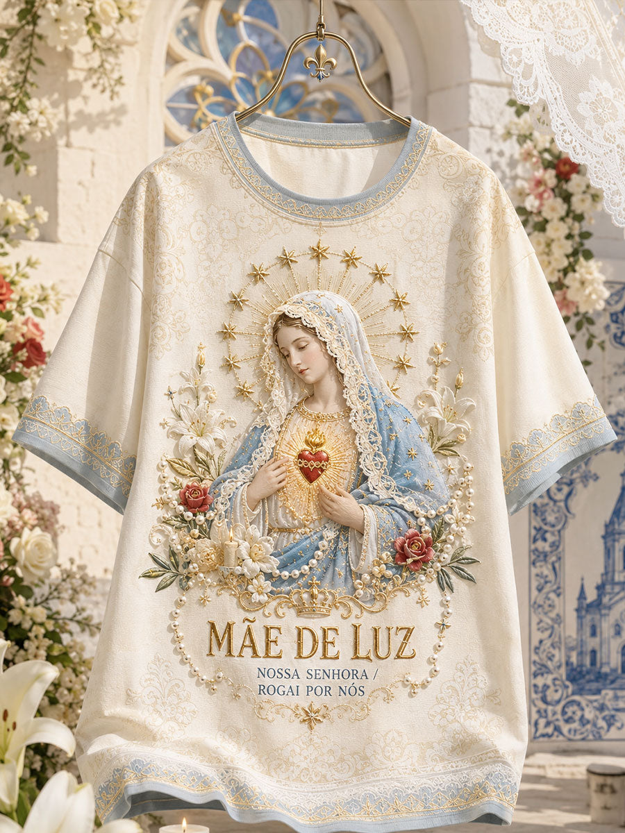 Camiseta de Linho Estampada com Arte das Festas d’Agonia, Portugal, Feminina