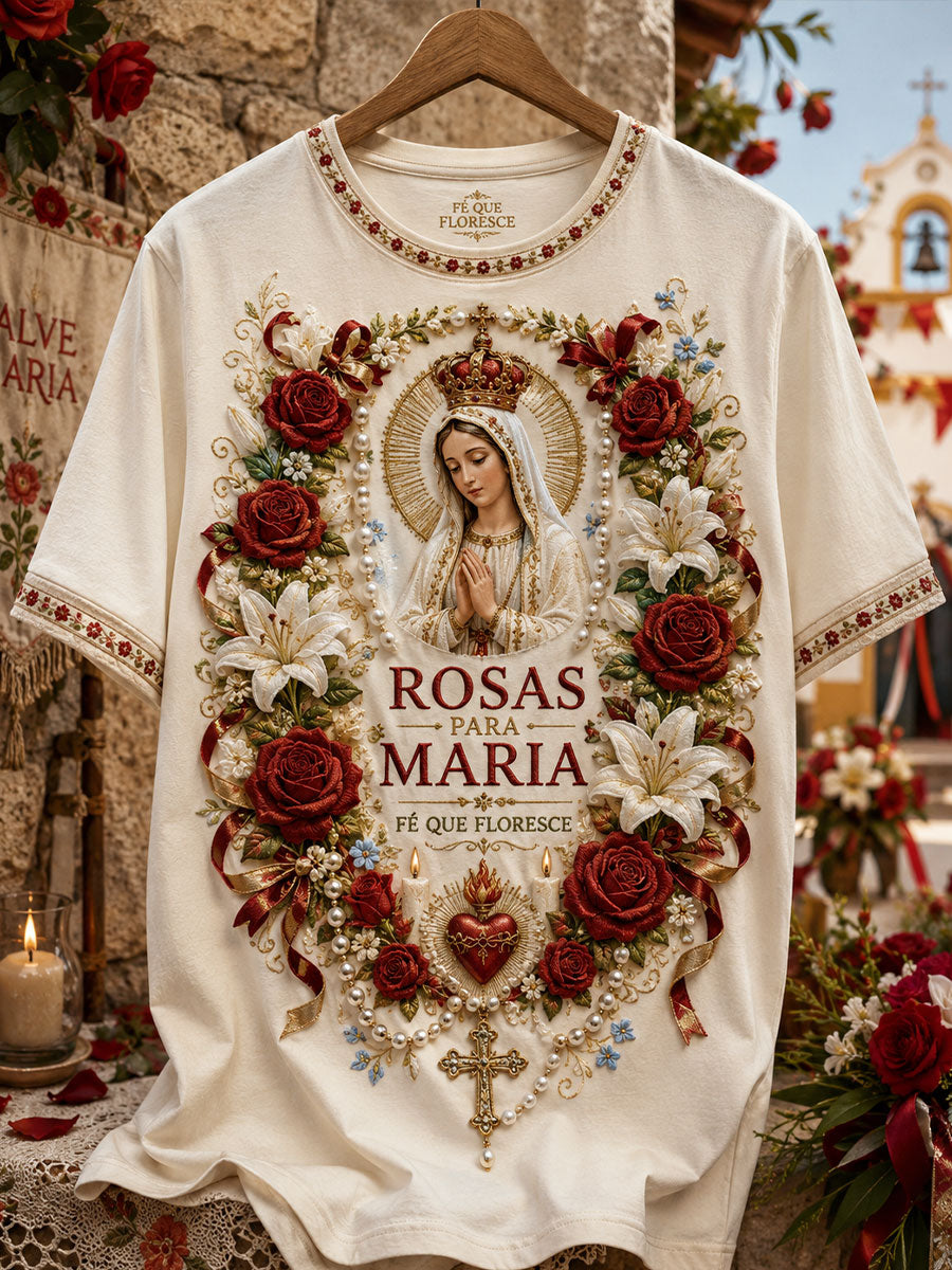 Camiseta de Linho Estampada com Arte das Festas d’Agonia, Portugal, Feminina