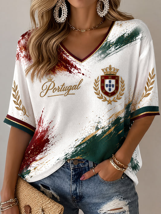 Camiseta casual com estampa de futebol feminino português