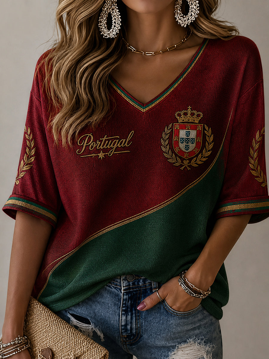 Camiseta casual com estampa de futebol feminino português
