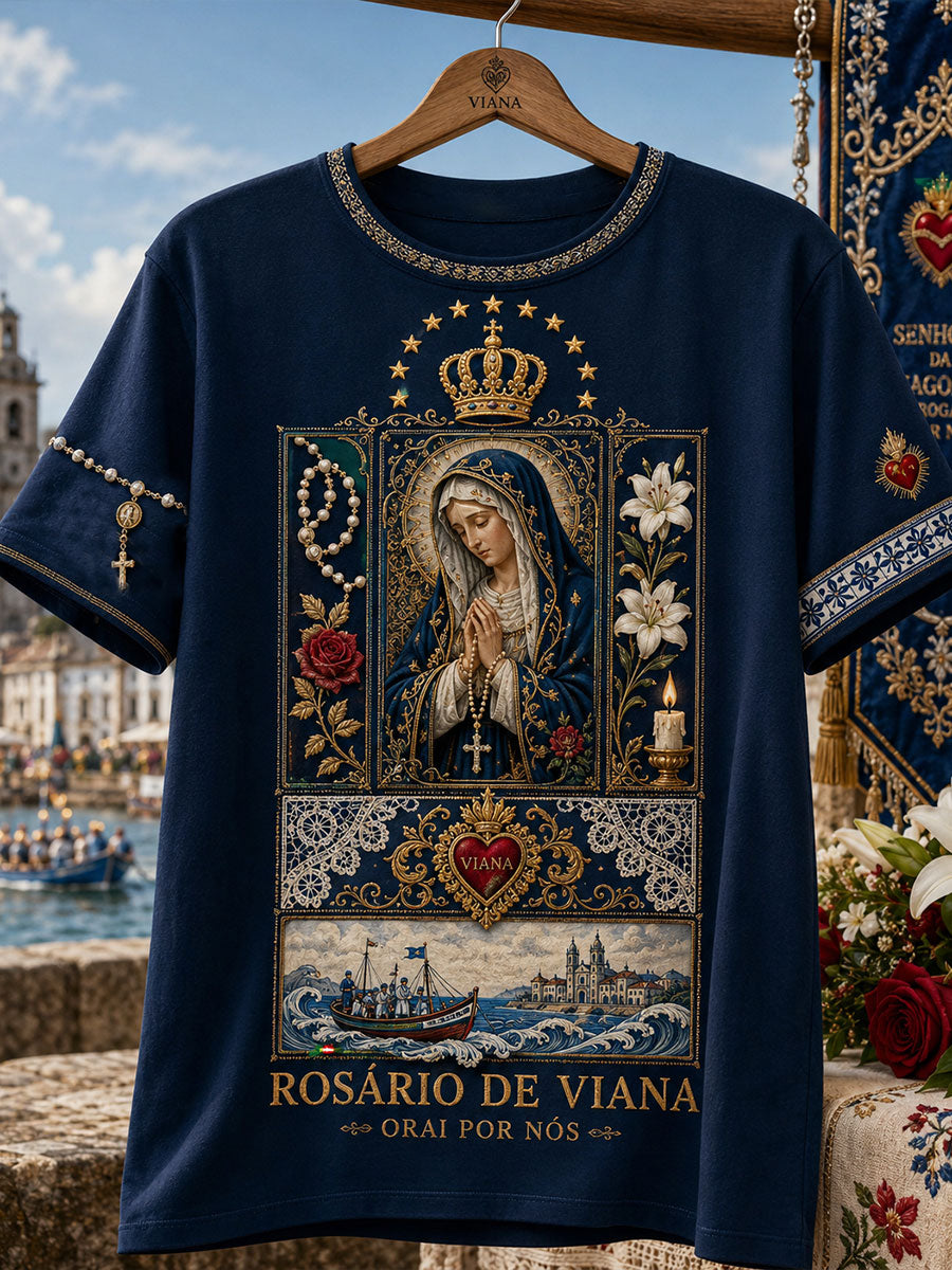 Camiseta de Linho Estampada com Arte das Festas d’Agonia, Portugal, Feminina