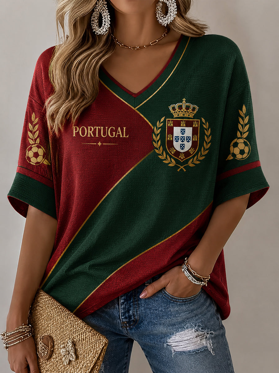 Camiseta casual com estampa de futebol feminino português