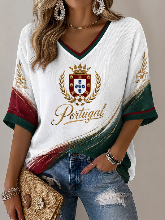 Camiseta casual com estampa de futebol feminino português