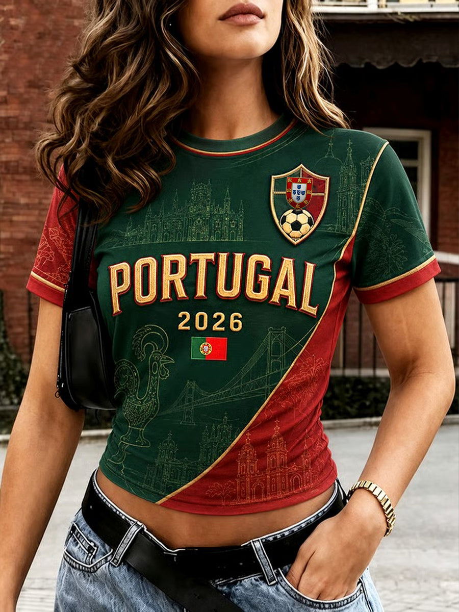 Camiseta estampada de futebol português para mulheres