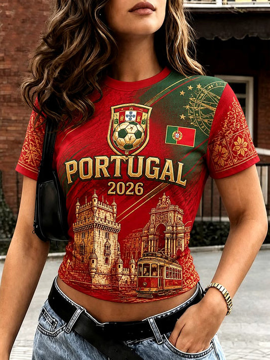 Camiseta estampada de futebol português para mulheres