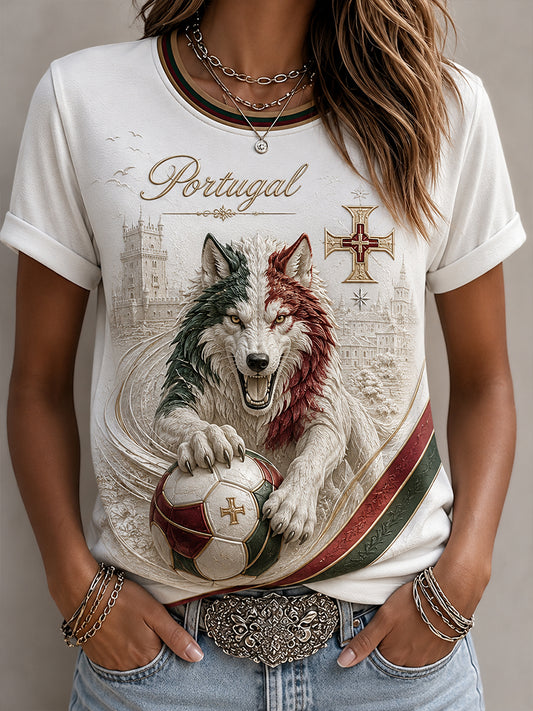 Camiseta com estampa artística de elemento de torcida do futebol feminino português