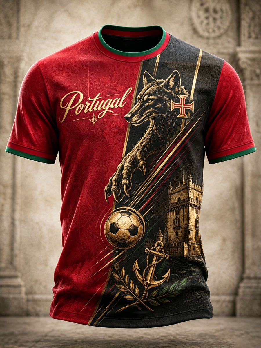 Camiseta com Estampa Artística de Elemento de Torcida do Futebol Português Masculino