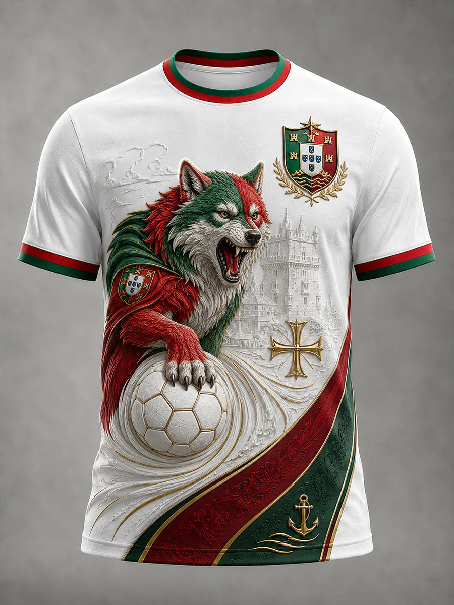 Camiseta com Estampa Artística de Elemento de Torcida do Futebol Português Masculino