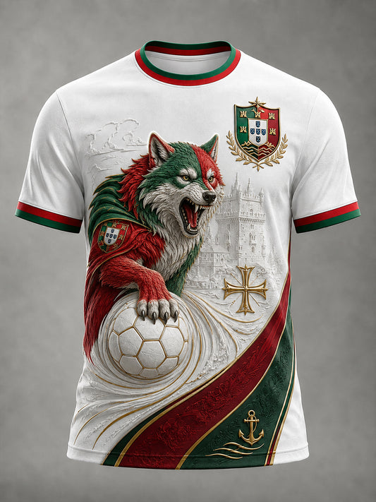 Camiseta com Estampa Artística de Elemento de Torcida do Futebol Português Masculino