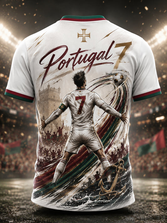 Camiseta com Estampa Artística de Elemento de Torcida do Futebol Português Masculino
