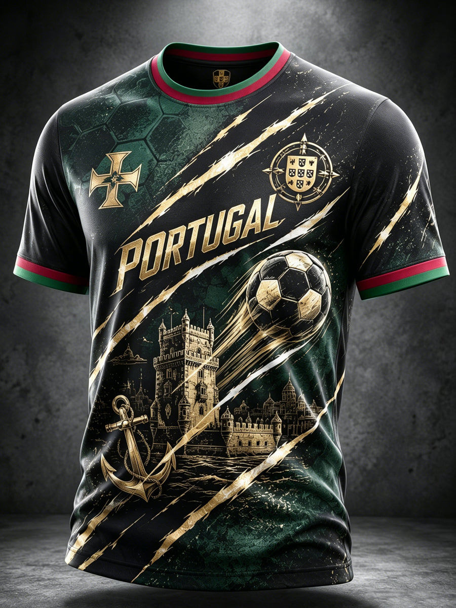 Camiseta com Estampa Artística de Elemento de Torcida do Futebol Português Masculino