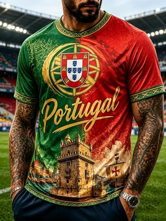 Camiseta masculina estampada com futebol português