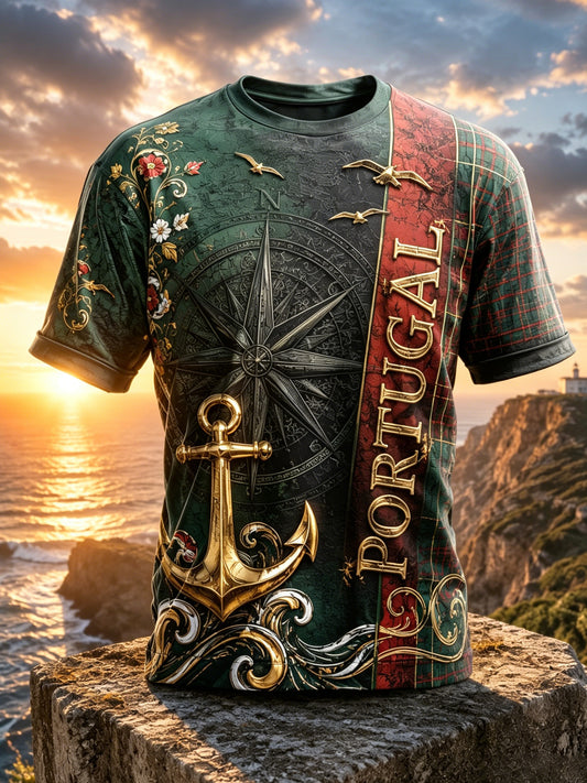 Camiseta com Estampa Artística de Elemento de Torcida: Pizza e Futebol de Portugal para Homens