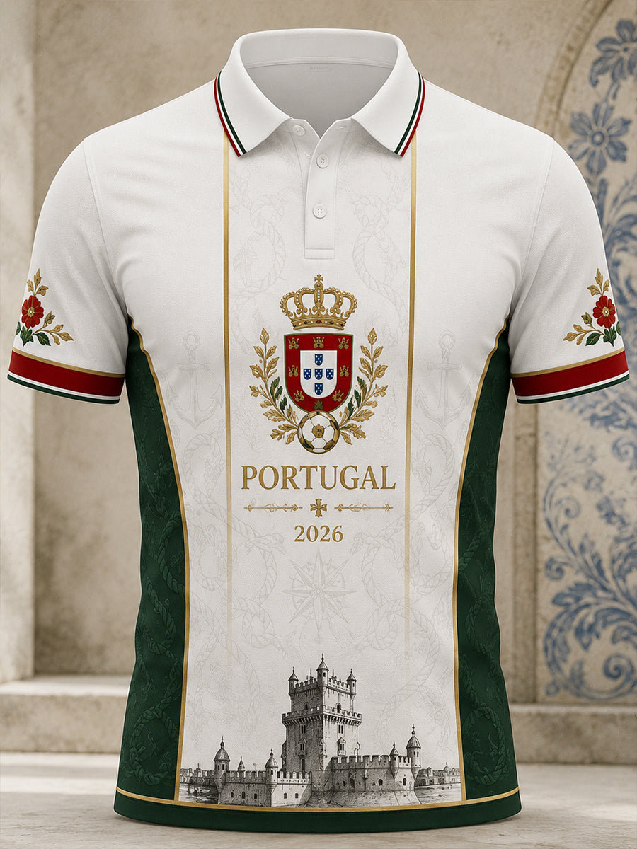 Futebol Português Masculino Pizza Cheering Elemento Polo de Impressão Artística