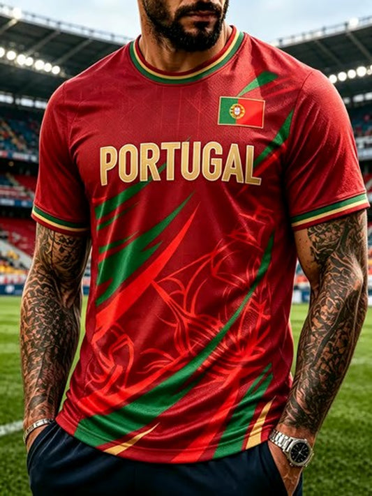 Camiseta masculina estampada com futebol português