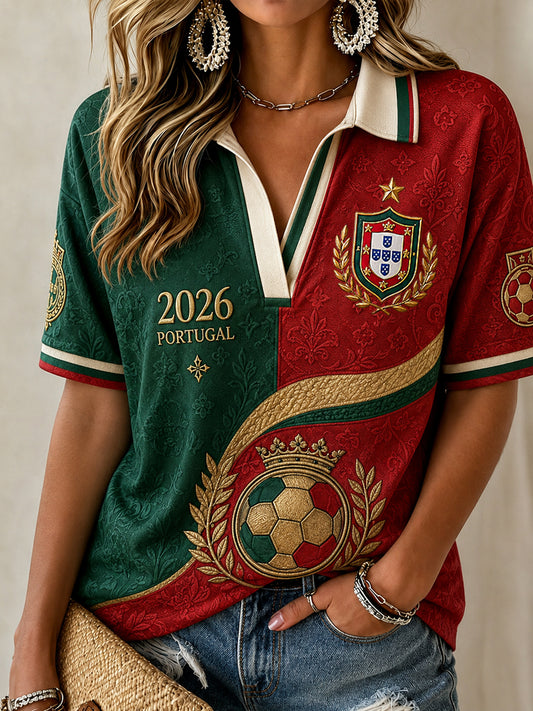 Camisa polo Casual de inspiração em futebol português vintage feminino