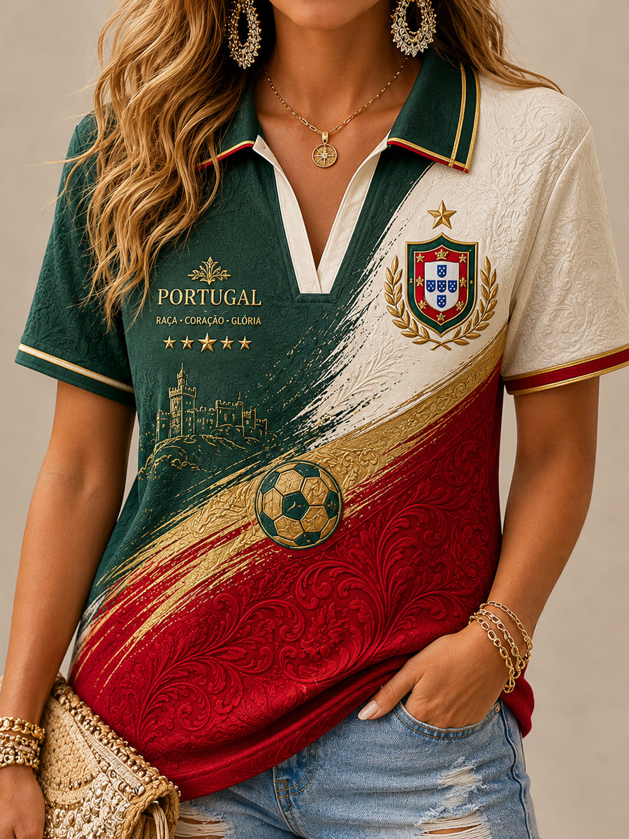 Fã de Futebol Português Retro Feminino Casual Polo Shirt