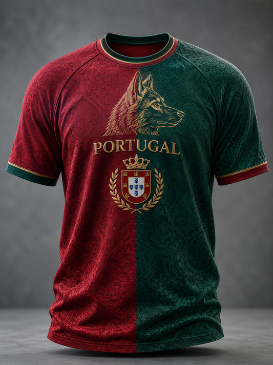 Futebol Português Masculino Estampado Casual camiseta de mangas curtas