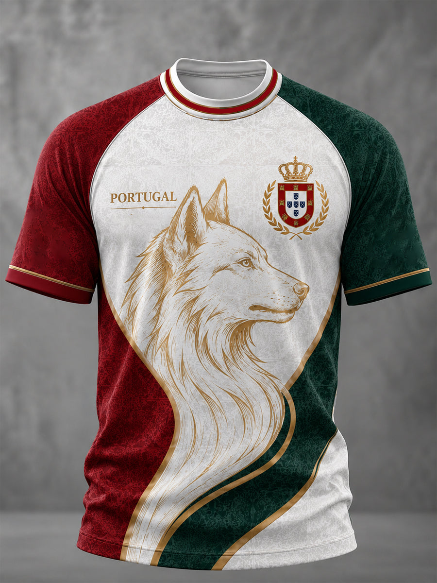 Camiseta masculina casual de manga curta com estampa de futebol português