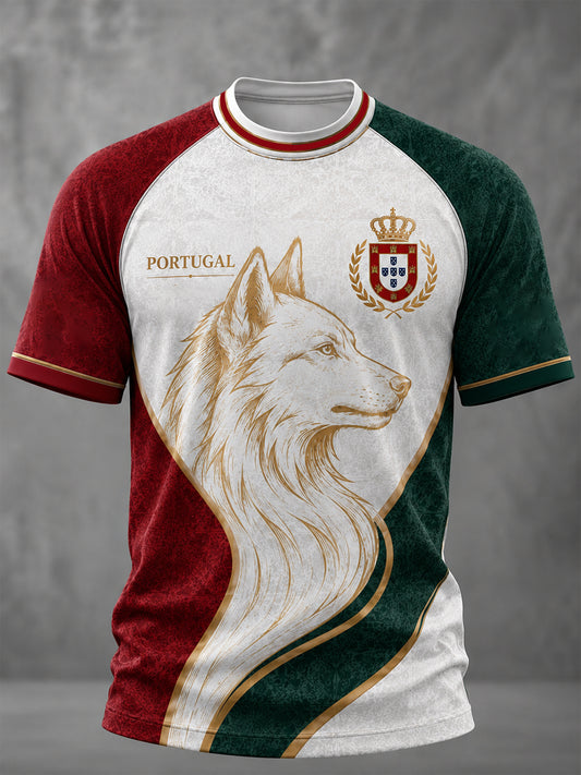 Camiseta masculina casual de manga curta com estampa de futebol português