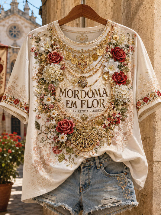 Women's Festas d'Agonia Portugal Art Impresso Linho T-shirt