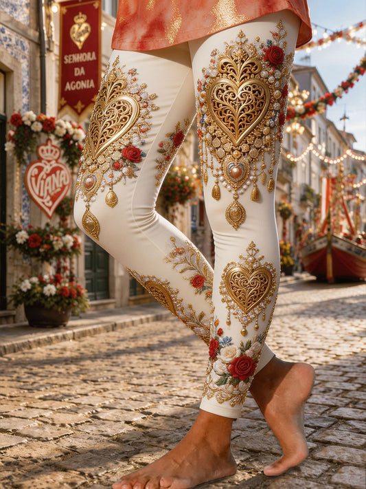Leggings Estampadas com Arte das Festas de Agonia, Portugal, Femininas