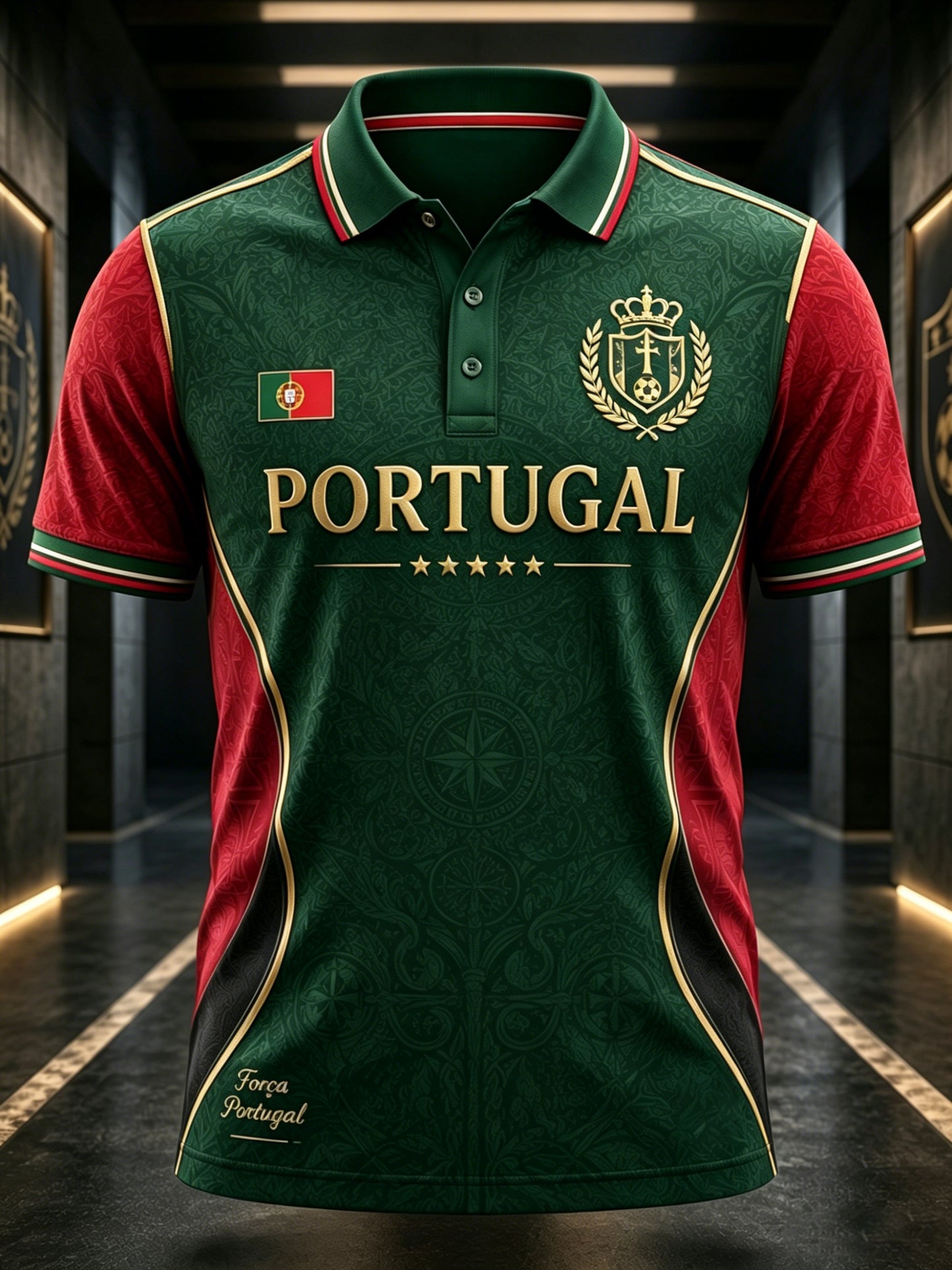 Camisa polo com estampa artística de elemento de torcida em partida de futebol masculino em Portugal
