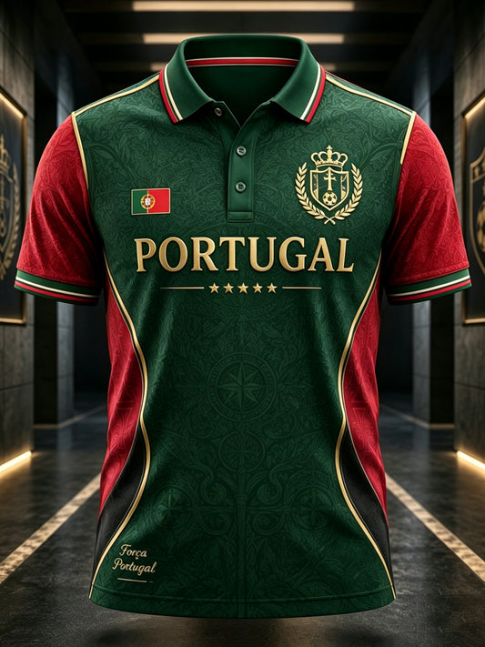 Camisa polo com estampa artística de elemento de torcida em partida de futebol masculino em Portugal