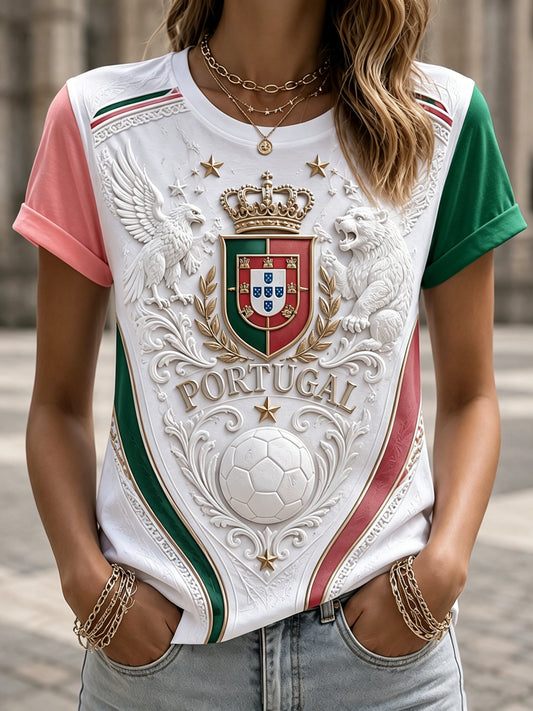Women's Portugal Football Match Cheering Element T-shirt impressão artística