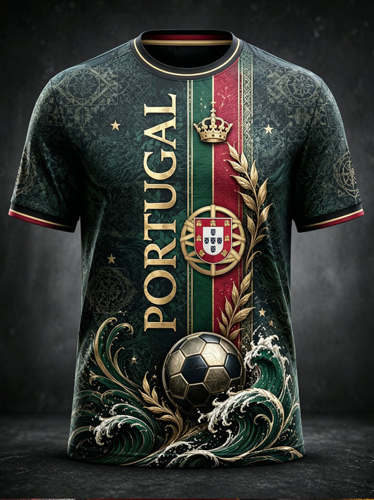 Camiseta com estampa artística de apoio à seleção portuguesa de futebol masculino