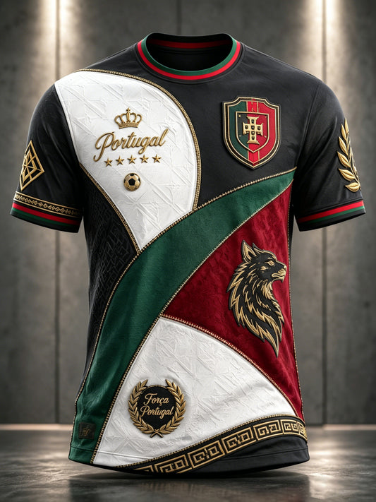 Camiseta com estampa artística de apoio à seleção portuguesa de futebol masculino