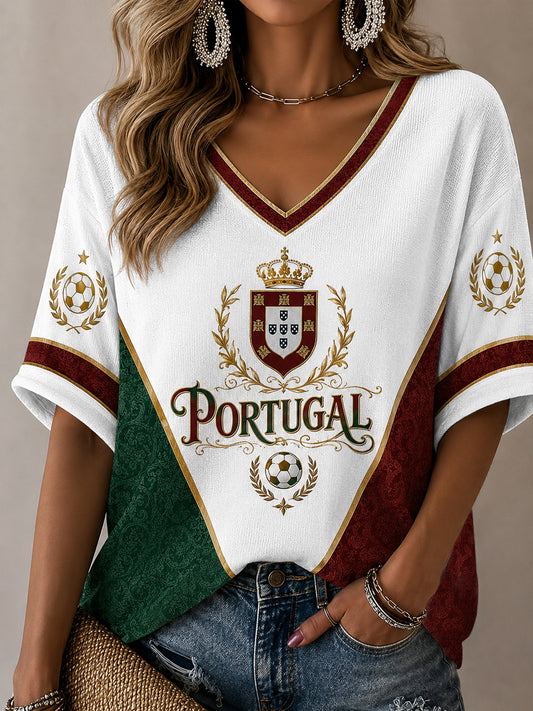 Camiseta casual com estampa de futebol feminino português
