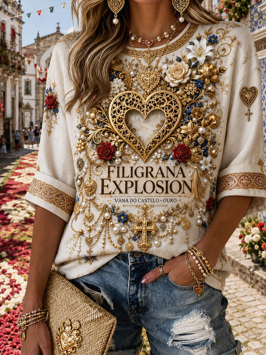 Camiseta Estampada com Arte das Festas de Agonia, Portugal, Feminina