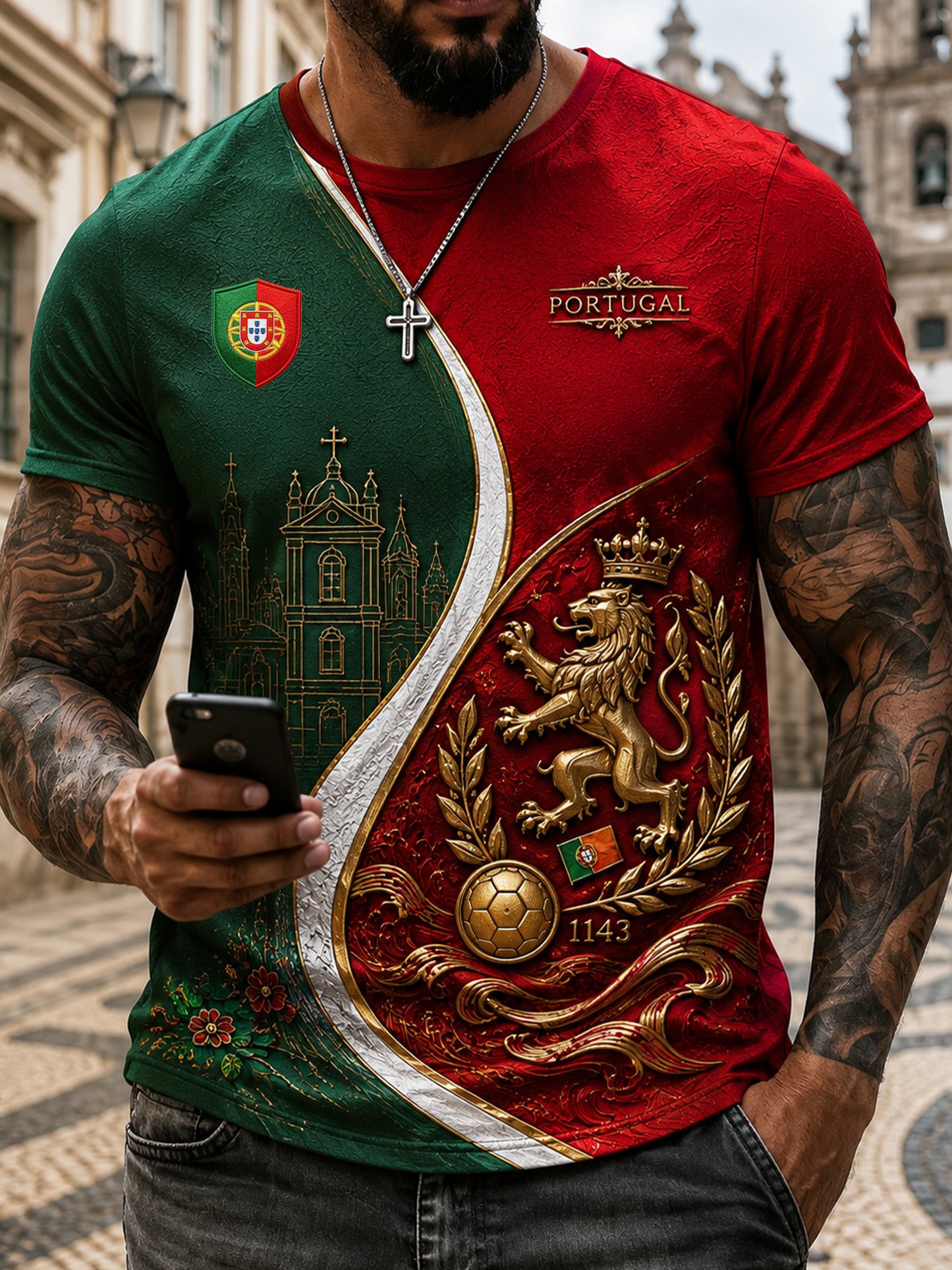 Men's Portugal Football Match Cheer Art Print T-shirt
