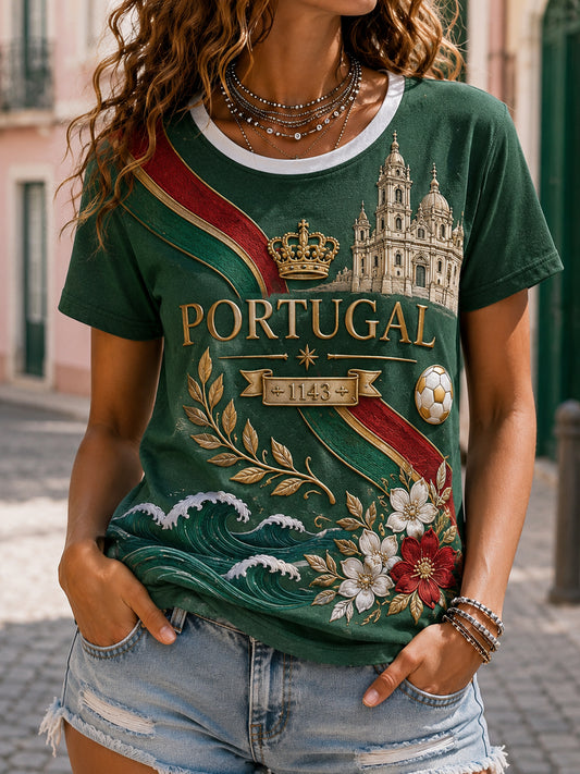 Camiseta com estampa artística de apoio à seleção feminina de futebol de Portugal