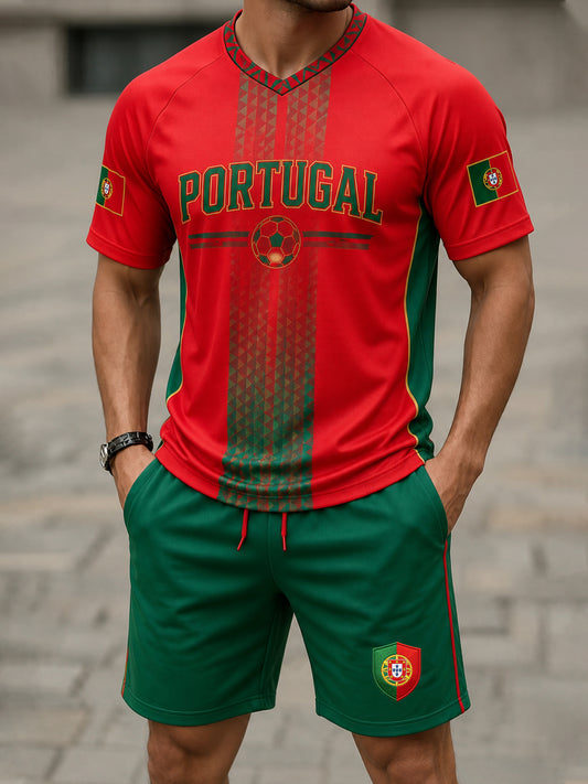 Masculino Portugal Futebol Jogo Suporte Art Print T-Shirt Set