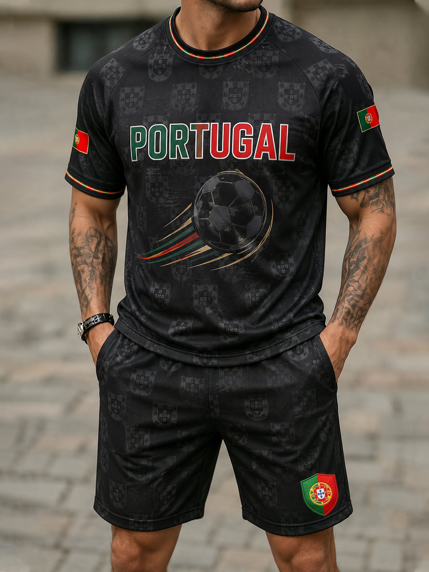 Masculino Portugal Futebol Jogo Suporte Art Print T-Shirt Set