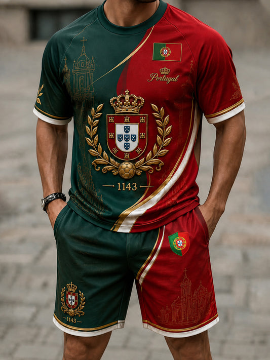 Conjunto de camisetas com estampa artística de apoio à seleção portuguesa de futebol masculino